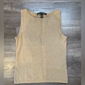 Ellen Tracy cashmere blend golden sweater top with beaded and mesh details